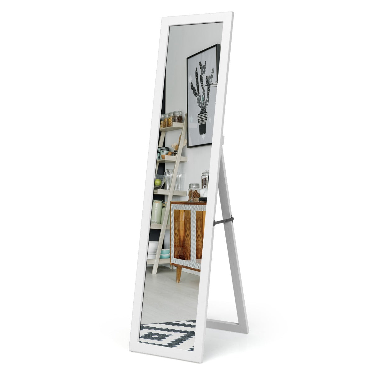 Full-length Wood Mirror with Wooden Frame-White