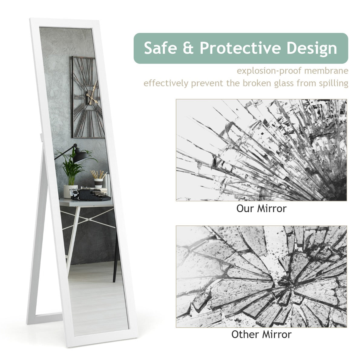 Full-length Wood Mirror with Wooden Frame-White