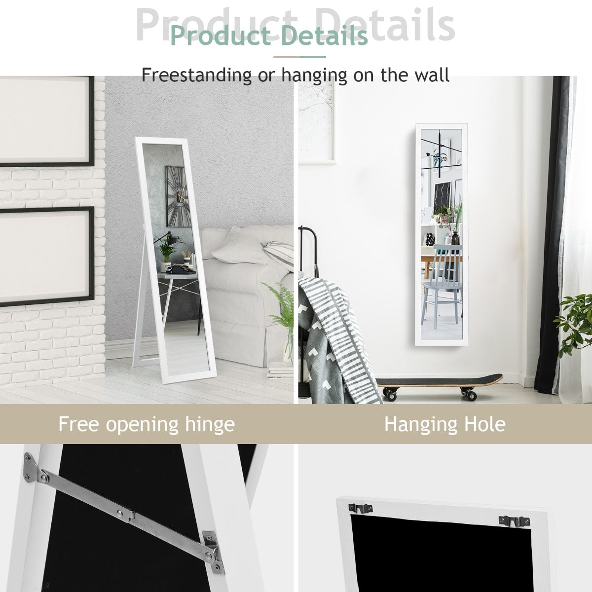 Full-length Wood Mirror with Wooden Frame-White