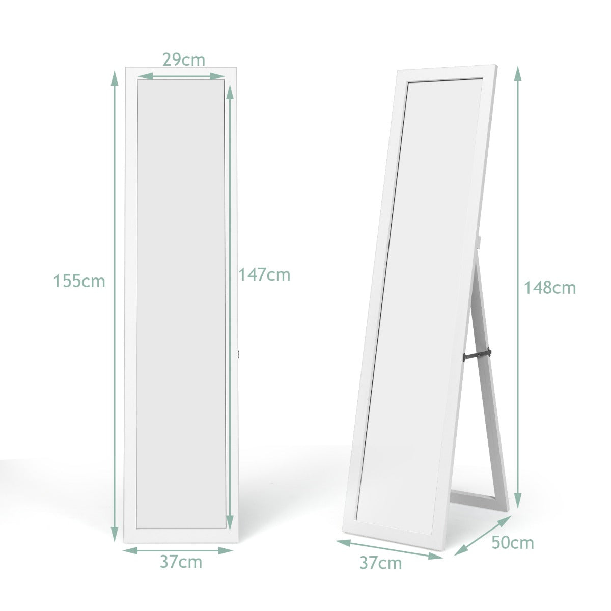 Full-length Wood Mirror with Wooden Frame-White