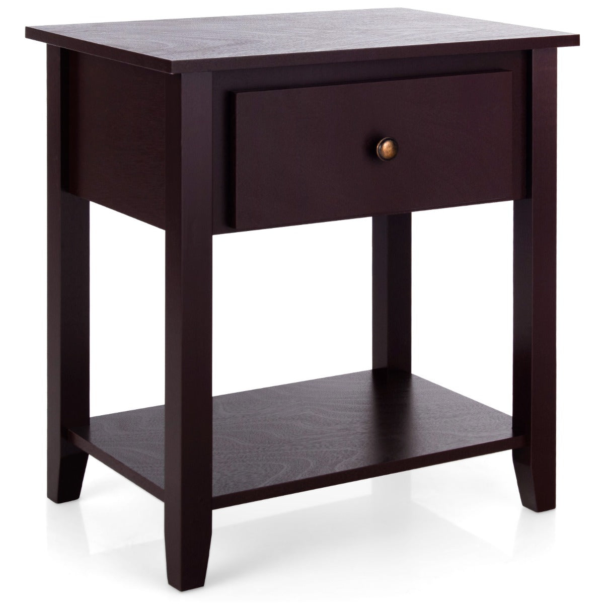 Costway Bedside Tables with Drawer and Storing Shelf for Bedroom/Living Room/Bathroom/Office-Coffee-1 piece
