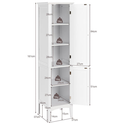 Costway 5-Tier Bathroom High Cabinet with 2 Shelves with Doors