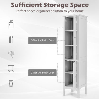 Costway 5-Tier Bathroom High Cabinet with 2 Shelves with Doors