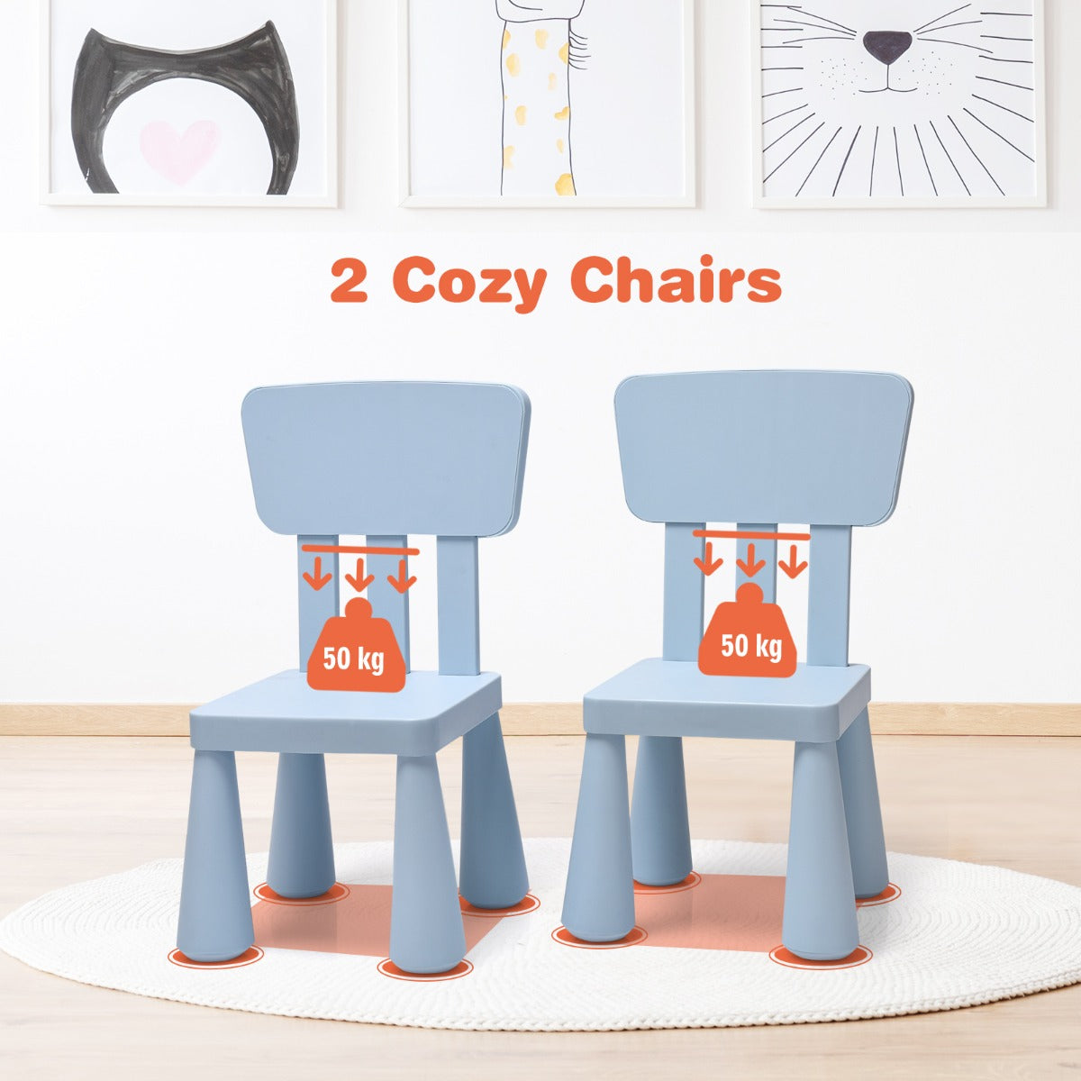 Costway 3 Pieces Kids Table and 2 Chairs Set for Reading