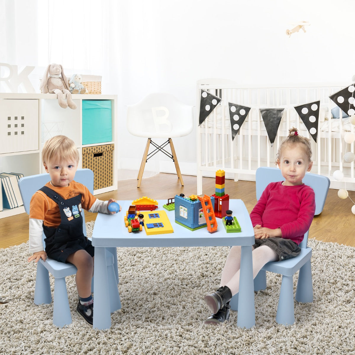 Odorless PP construction offers sturdy everyday support with a 50-kilogram weight capacity for the table and chairs