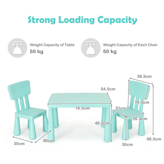 Kids table and two-chair furniture set for homework, drawing, crafts, snacks, and creative play