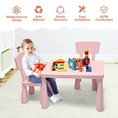 Costway 3 Pieces Kids Table Set with 2 Chairs for Reading-Pink