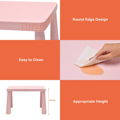 Costway 3 Pieces Kids Table Set with 2 Chairs for Reading-Pink
