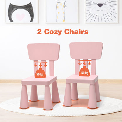Bright children's table set includes one table and two chairs for sharing, learning, and imaginative play