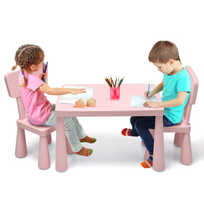 Costway 3 Pieces Kids Table Set with 2 Chairs for Reading-Pink