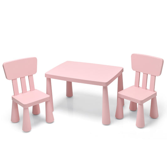 Costway 3 Pieces Kids Table Set with 2 Chairs for Reading-Pink