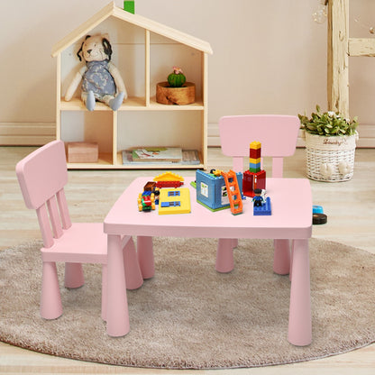 Costway 3 Pieces Kids Table Set with 2 Chairs for Reading-Pink