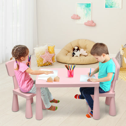 Costway 3 Pieces Kids Table Set with 2 Chairs for Reading-Pink