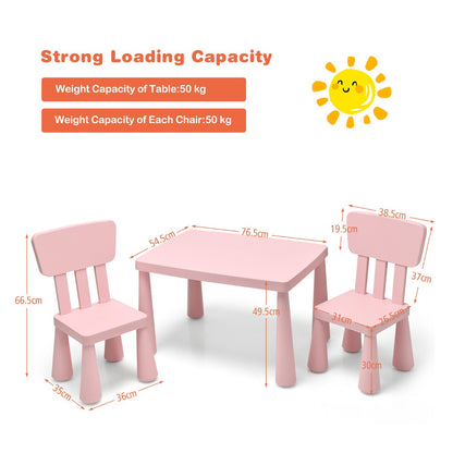 Costway 3 Pieces Kids Table Set with 2 Chairs for Reading-Pink
