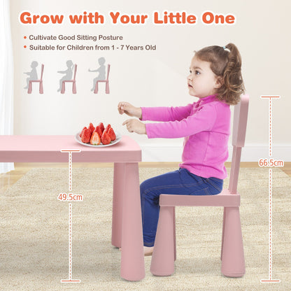 Costway 3 Pieces Kids Table Set with 2 Chairs for Reading-Pink