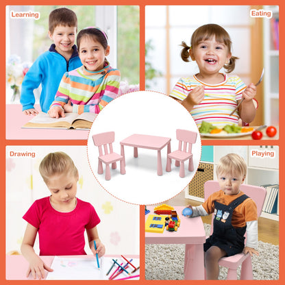 Costway 3 Pieces Kids Table Set with 2 Chairs for Reading-Pink