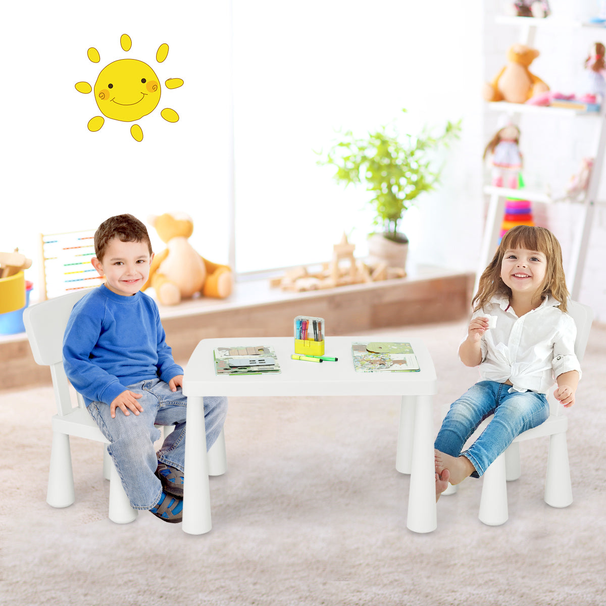 Lightweight children’s chairs are easy to move, helping kids choose their own comfortable activity location