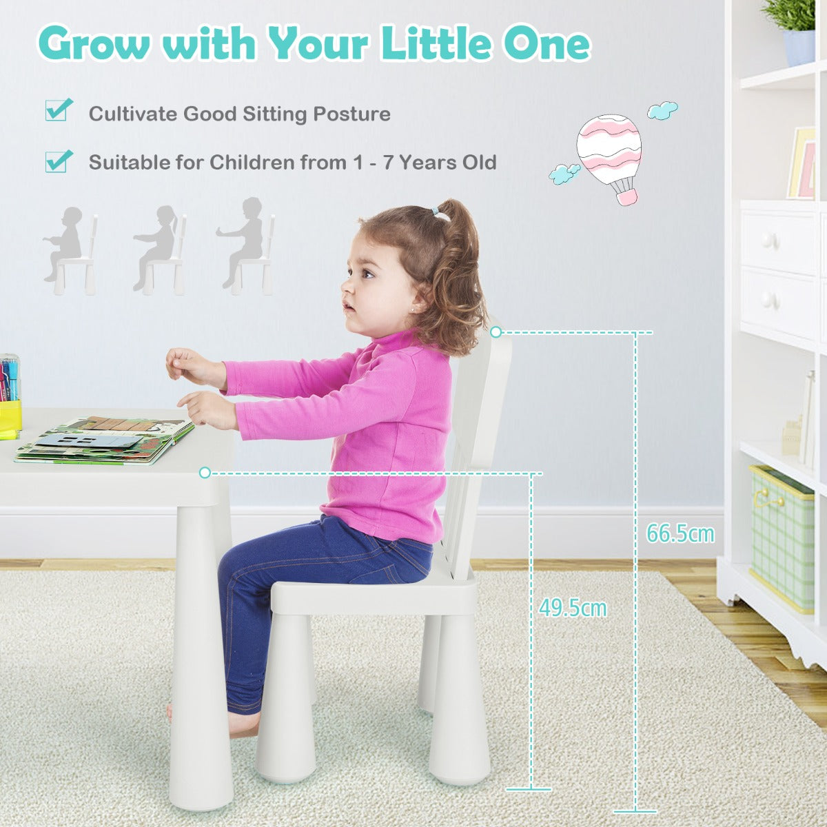 Easy-assembly kids table and chair set makes a thoughtful gift for creative, active, and growing children
