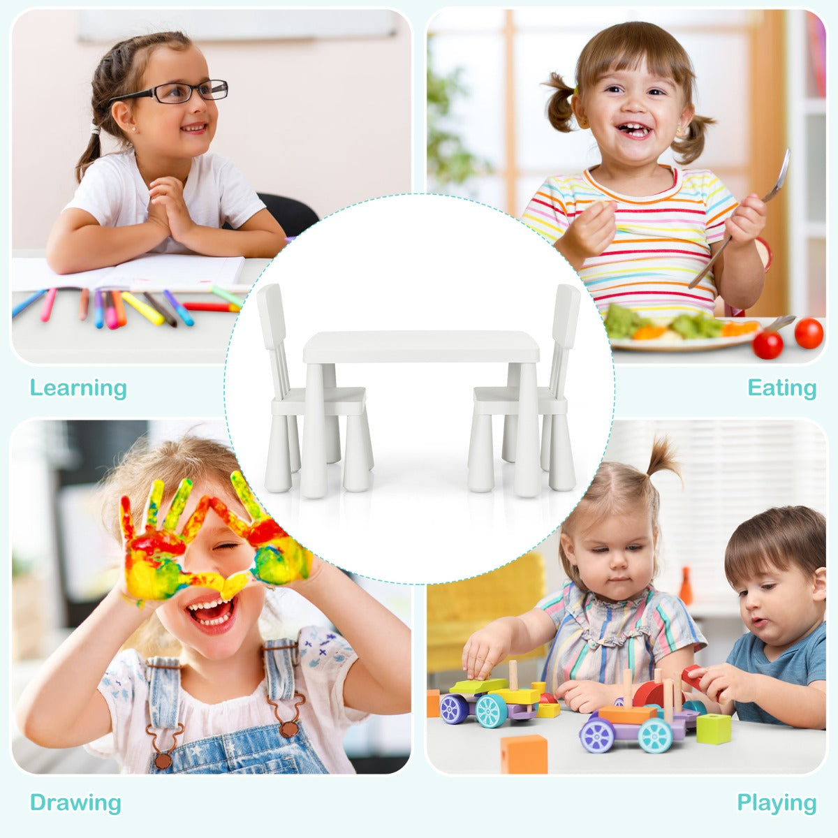 Easy-assembly kids table and chair set makes a thoughtful gift for creative, active, and growing children