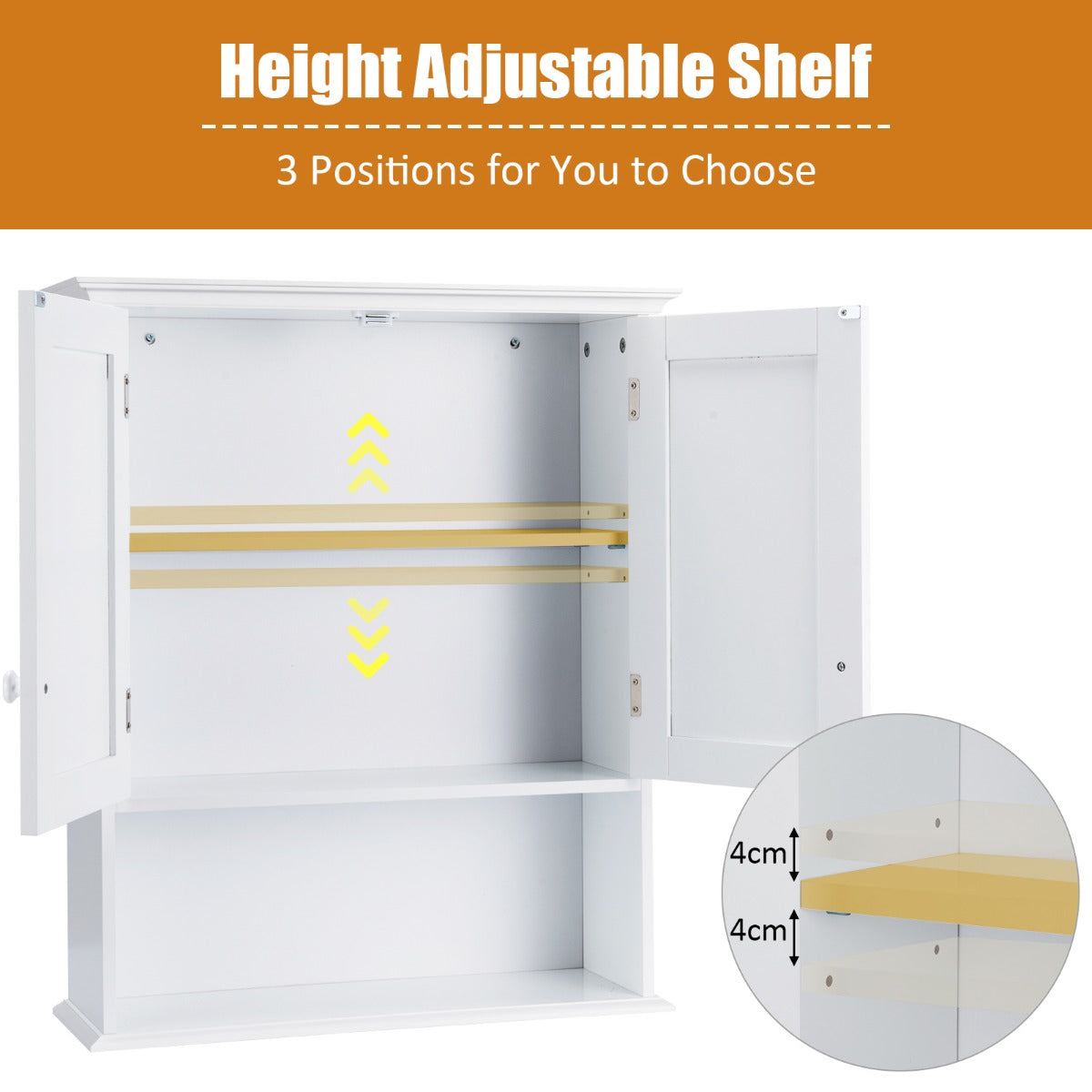 Multi-Purpose Wall Cabinet Storage with 2-Door for Bathroom White