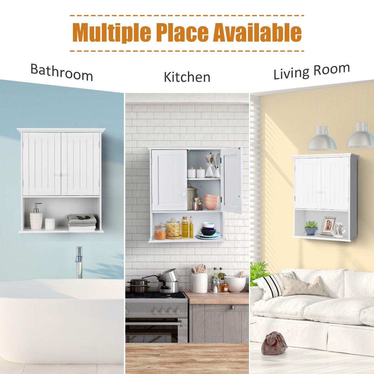 Multi-Purpose Wall Cabinet Storage with 2-Door for Bathroom White