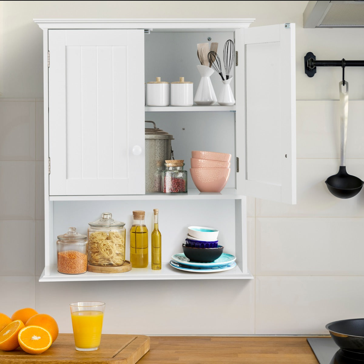 Multi-Purpose Wall Cabinet Storage with 2-Door for Bathroom White