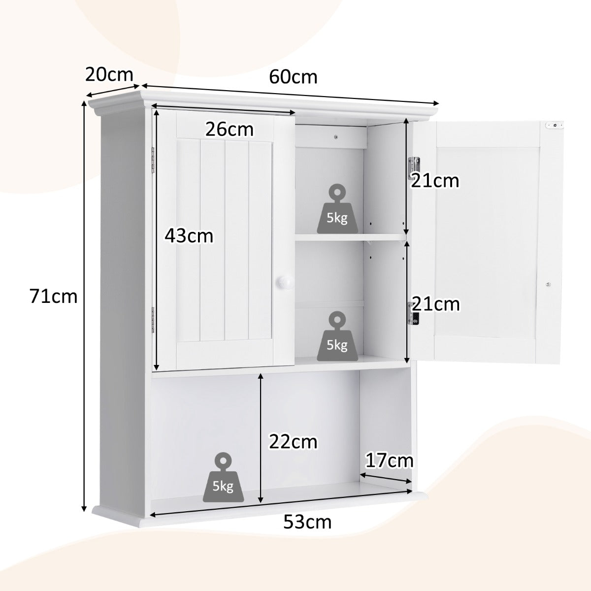 Multi-Purpose Wall Cabinet Storage with 2-Door for Bathroom White