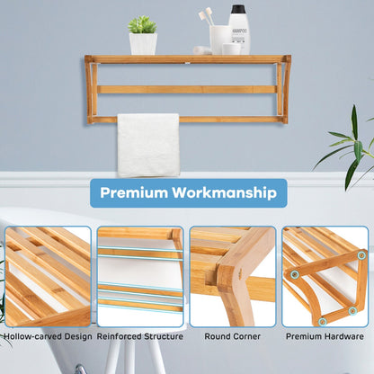 Costway Bamboo Wall-Mounted Toilet Storage Shelf for Bathroom
