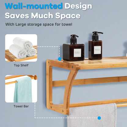 Costway Bamboo Wall-Mounted Toilet Storage Shelf for Bathroom