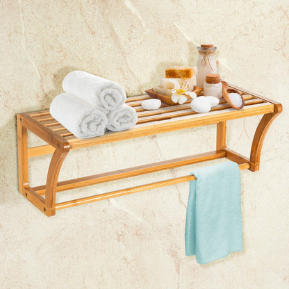 Costway Bamboo Wall-Mounted Toilet Storage Shelf for Bathroom