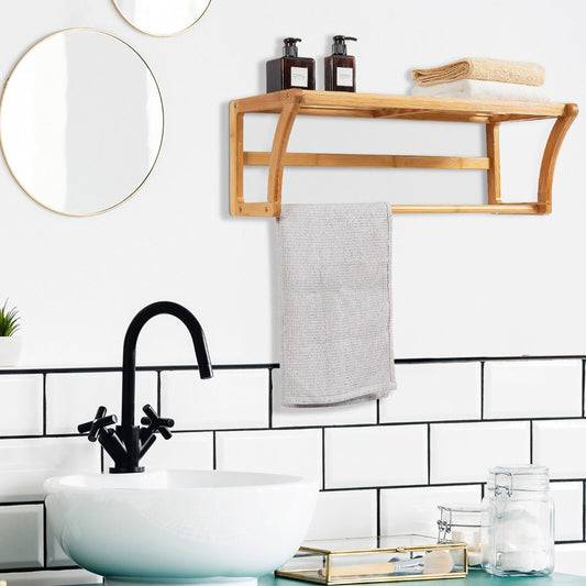 Costway Bamboo Wall-Mounted Toilet Storage Shelf for Bathroom
