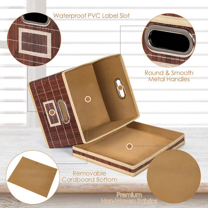 Set of 2 Folding Bamboo Storage Boxes with Removable Lids &amp; Handles-Coffee