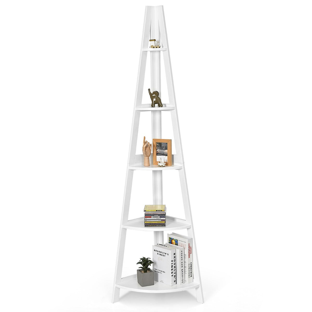 Modern Corner Bookcase and Shelf with Strong Wooden Frame for Office