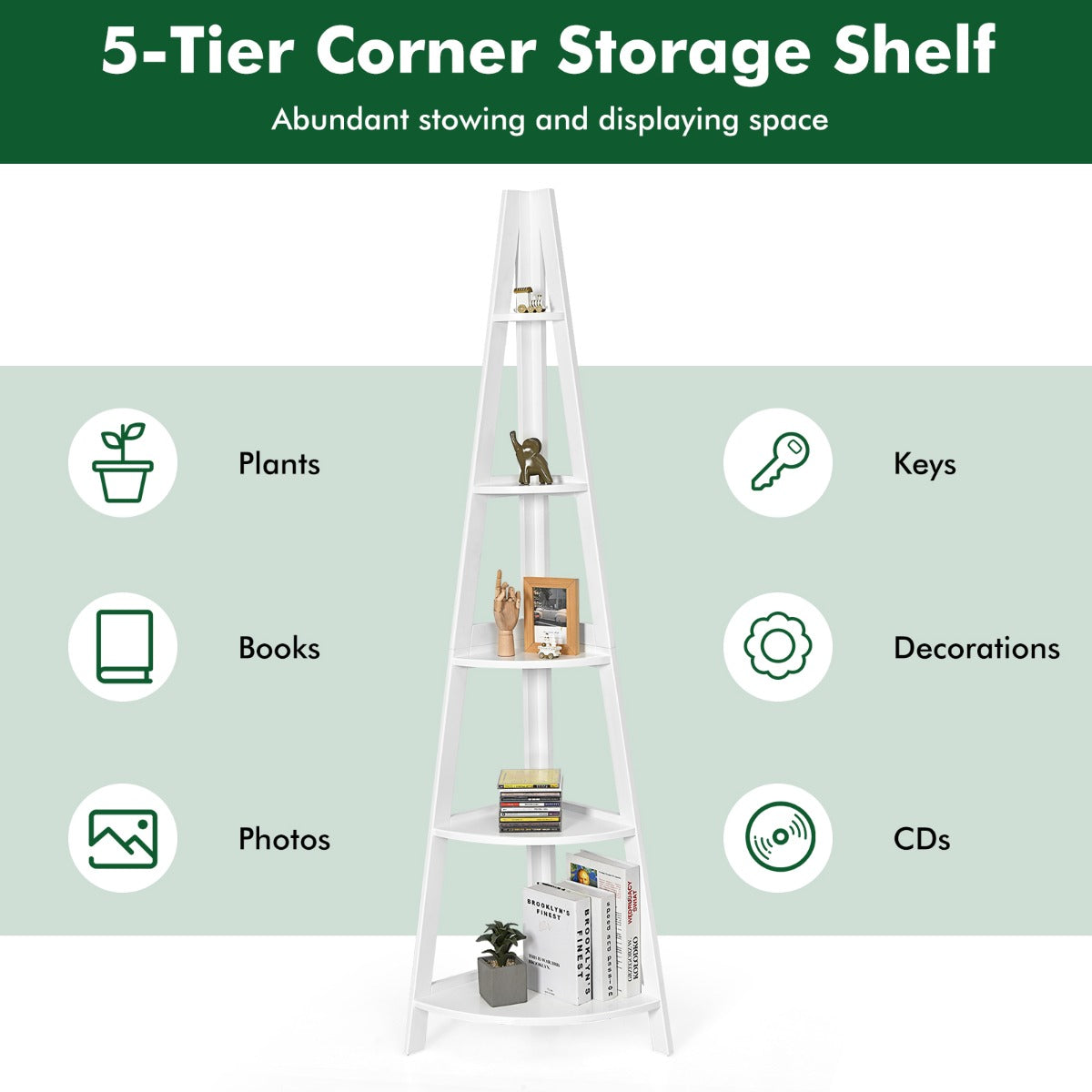 Modern Corner Bookcase and Shelf with Strong Wooden Frame for Office