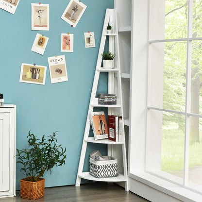 Modern Corner Bookcase and Shelf with Strong Wooden Frame for Office