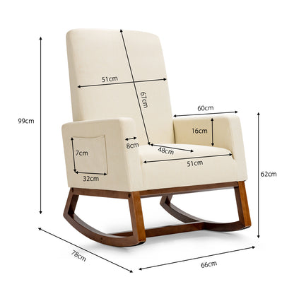 Modern Rocking Chair with Rubber Wood Base for Living Room-Beige
