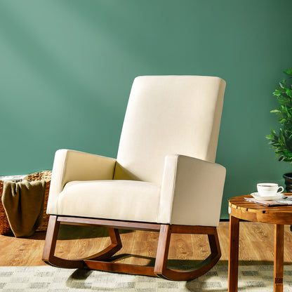 Modern Rocking Chair with Rubber Wood Base for Living Room-Beige