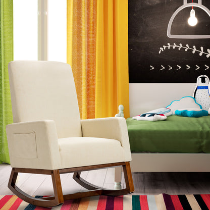 Modern Rocking Chair with Rubber Wood Base for Living Room-Beige