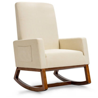 Modern Rocking Chair with Rubber Wood Base for Living Room-Beige