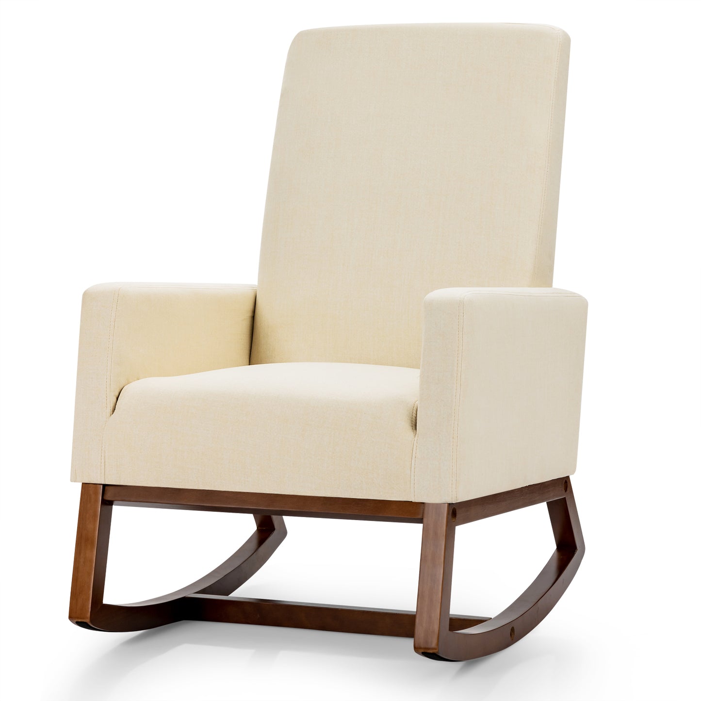Modern Rocking Chair with Rubber Wood Base for Living Room-Beige