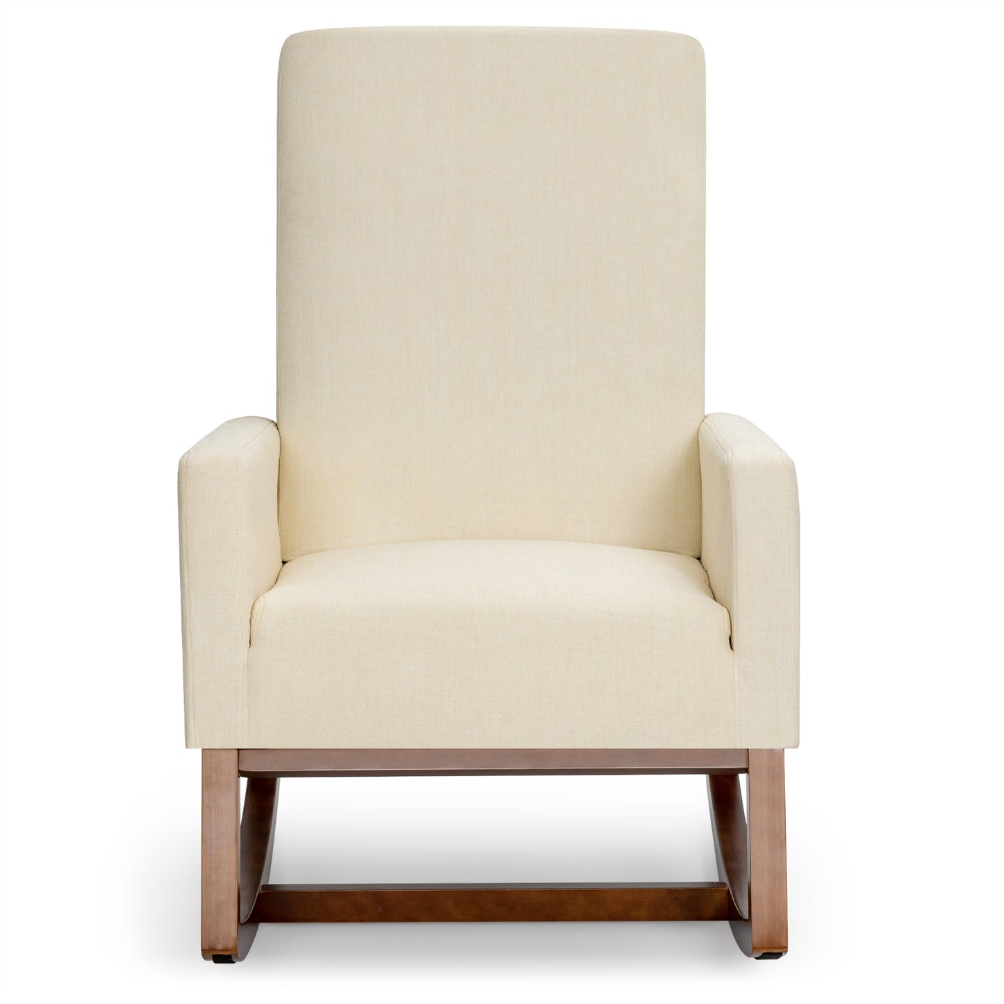 Modern Rocking Chair with Rubber Wood Base for Living Room-Beige