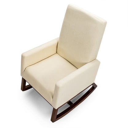 Modern Rocking Chair with Rubber Wood Base for Living Room-Beige