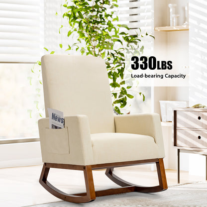 Modern Rocking Chair with Rubber Wood Base for Living Room-Beige
