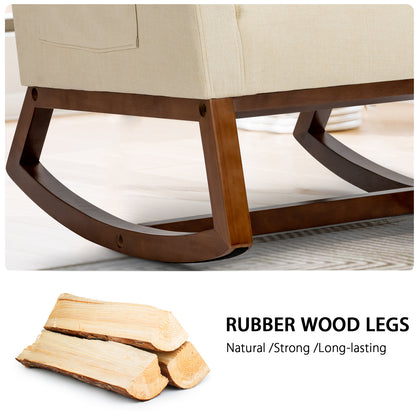 Modern Rocking Chair with Rubber Wood Base for Living Room-Beige