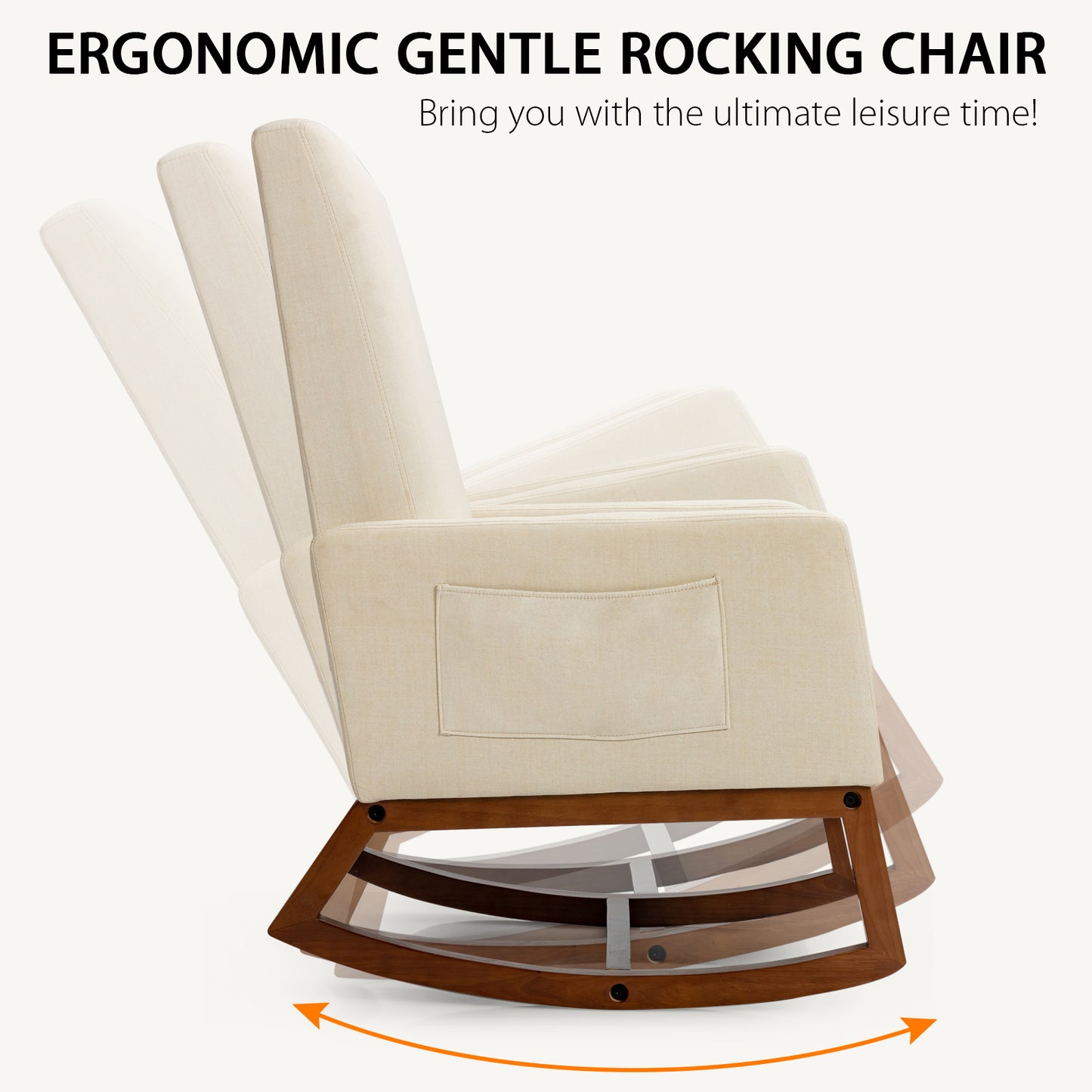 Modern Rocking Chair with Rubber Wood Base for Living Room-Beige