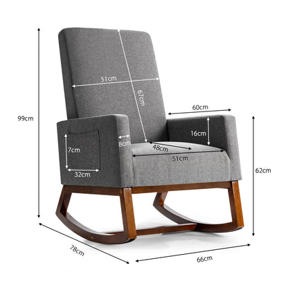 Modern Rocking Chair with Rubber Wood Base for Living Room-Grey