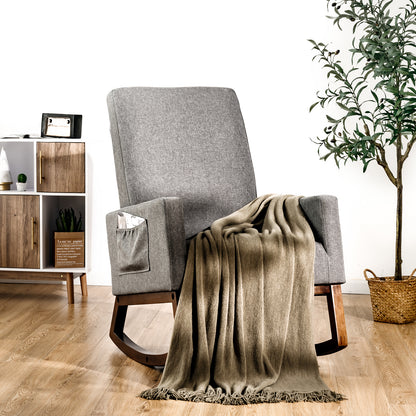 Modern Rocking Chair with Rubber Wood Base for Living Room-Grey