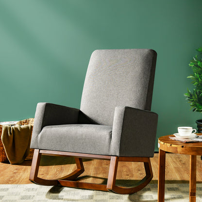 Modern Rocking Chair with Rubber Wood Base for Living Room-Grey