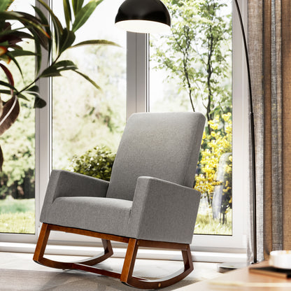 Modern Rocking Chair with Rubber Wood Base for Living Room-Grey