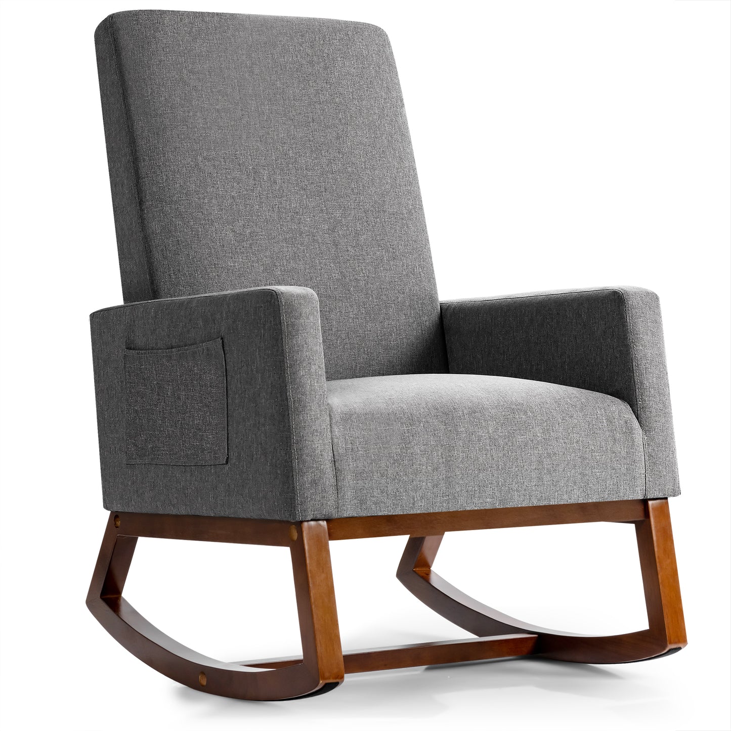 Modern Rocking Chair with Rubber Wood Base for Living Room-Grey